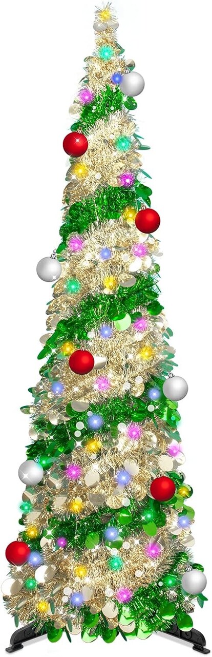 5 Ft Tinsel Artificial Christmas Tree( Gold Green)16"D x 16"W x 60"H